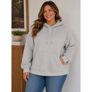 Vively Women 1X Quilted Hoodie Gray Raglan Sleeve Kangaroo Pocket Sweatshirt